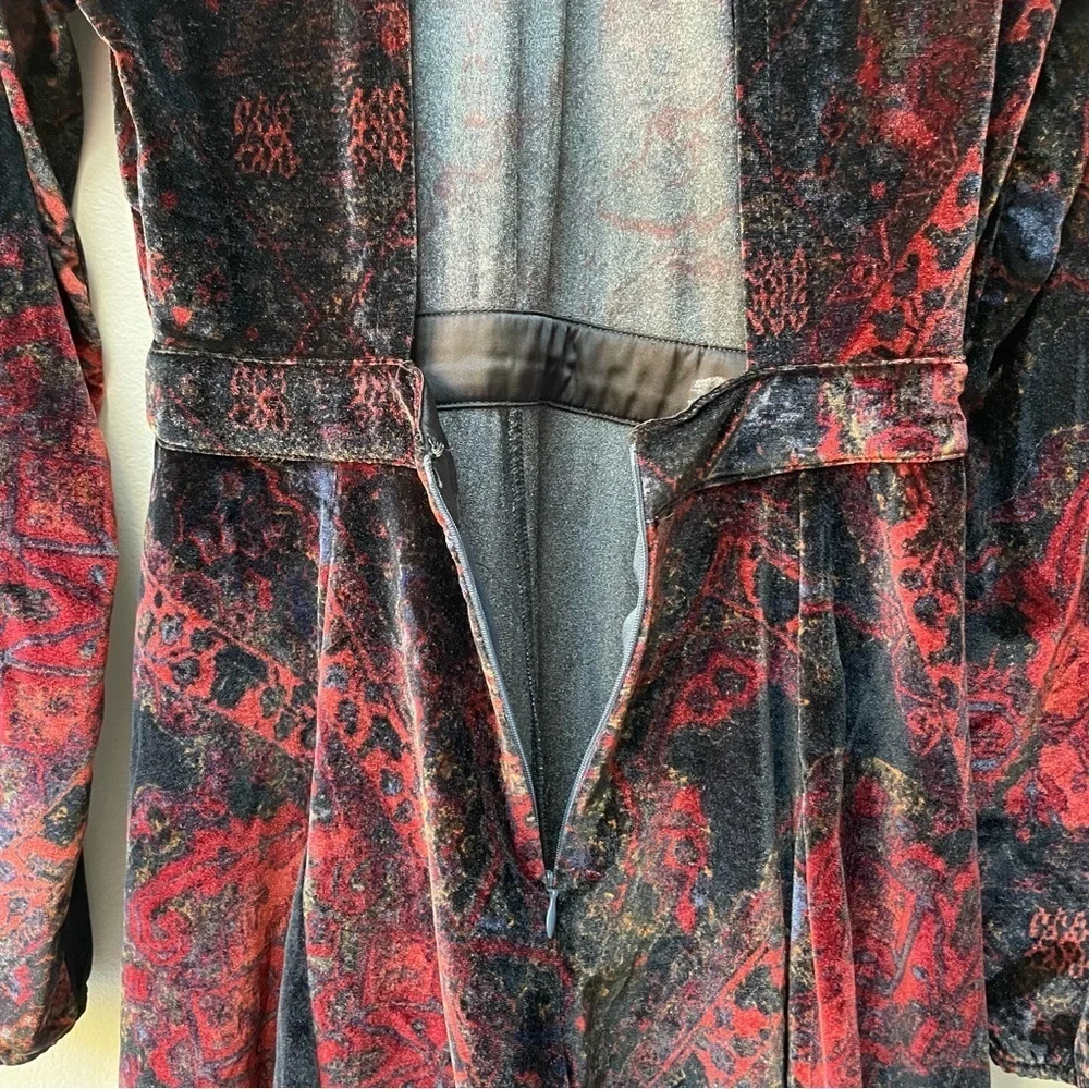 Free People Onyx Combo Printed Velvet Cut-out Back Romper Black Red Size 4